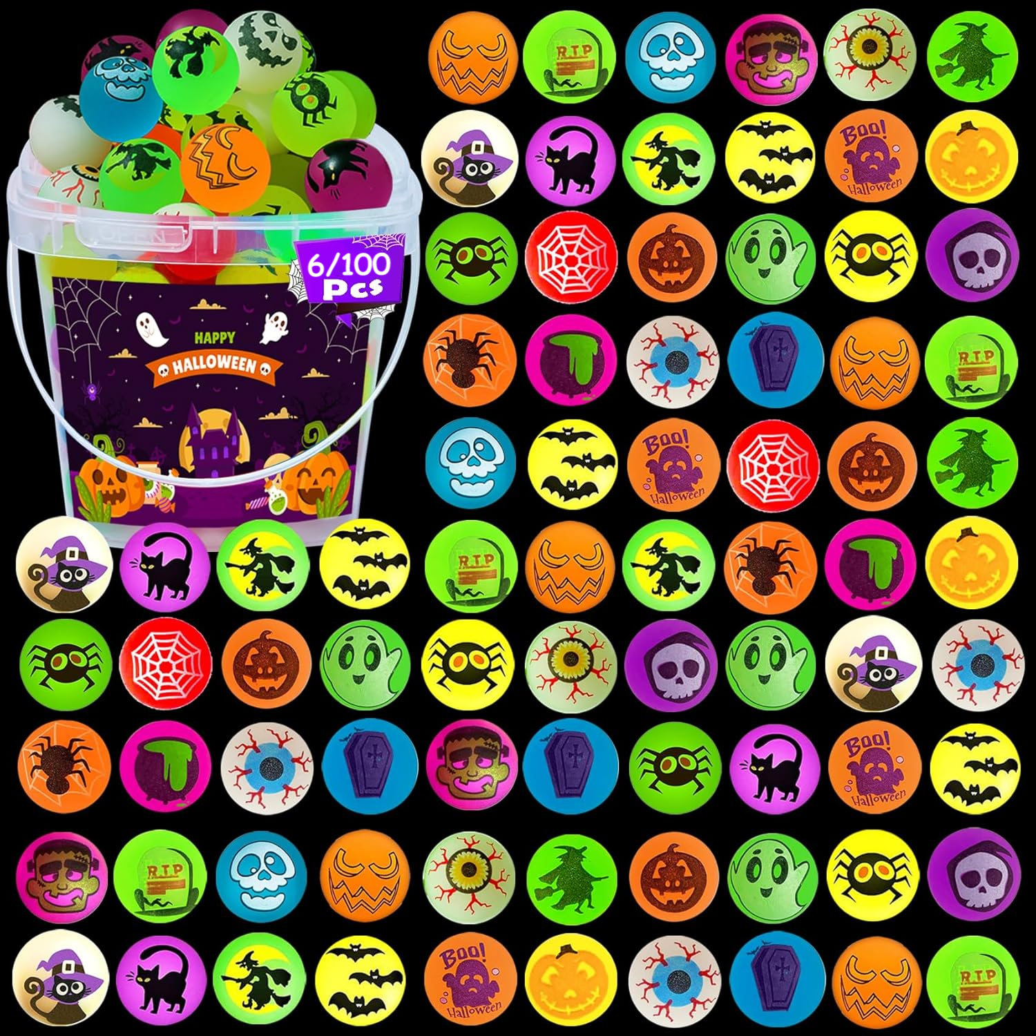 Party Games Gender Reveal - 6/100PCS Halloween Bouncy Balls Glow in