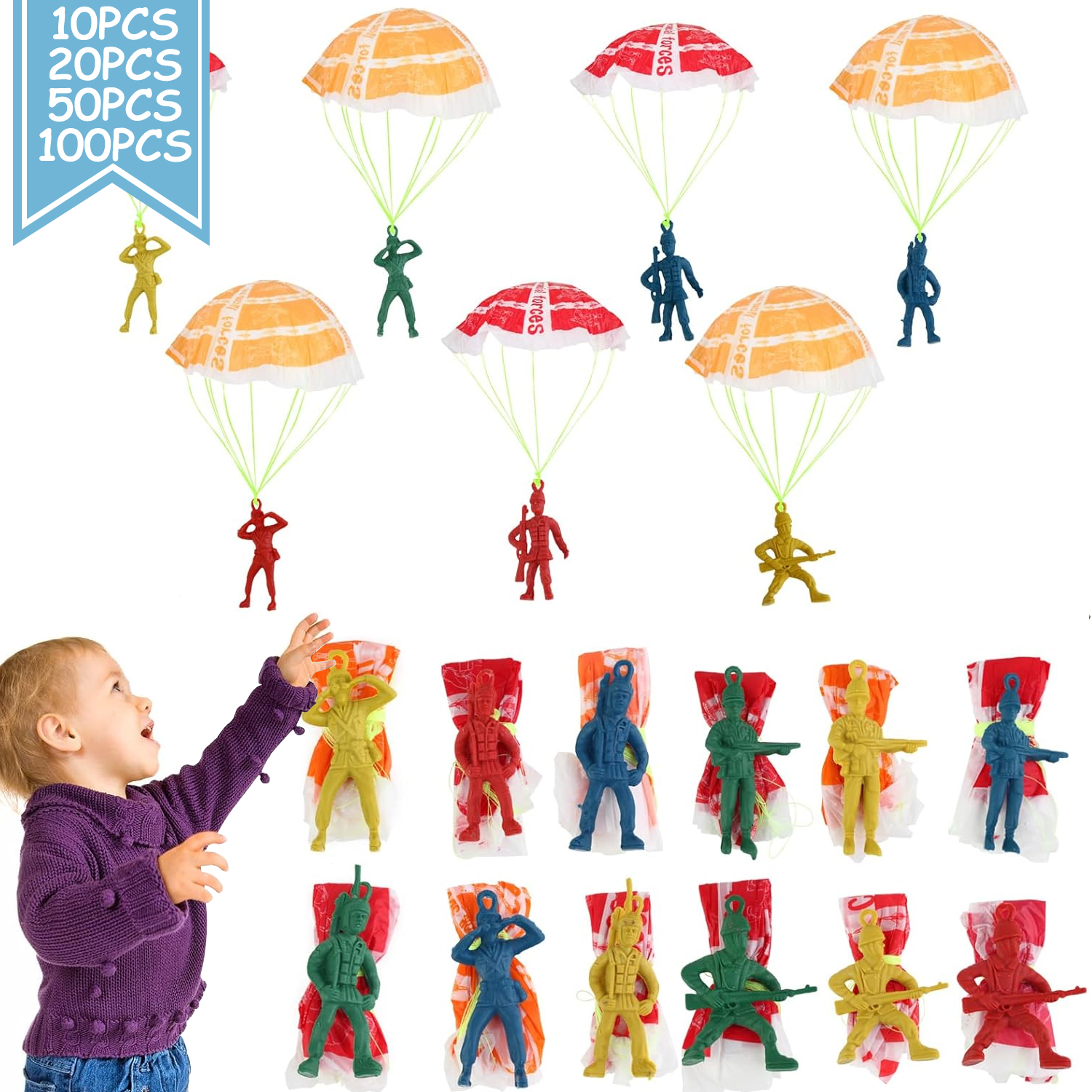 Party Games Graduation Ideas - 10/100pcs Parachute Toys for Kid, Army